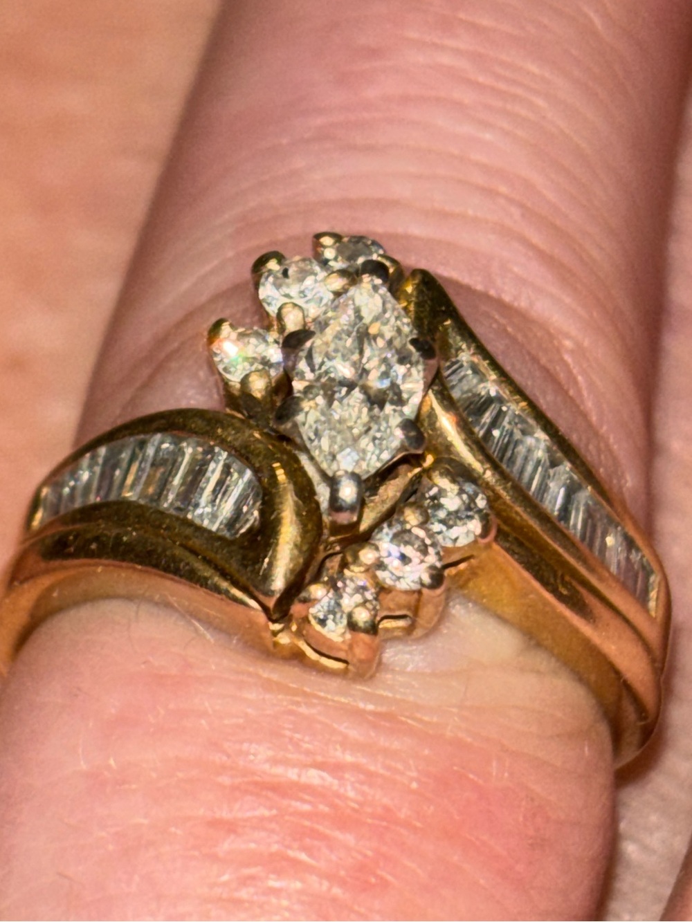 Vintage 14K Yellow Gold 2 CT Marquise Diamond Bypass Bridal Set – Kay Jewelers